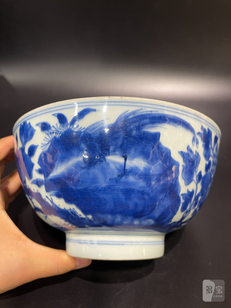 清康熙 青花锦鸡牡丹纹大碗 - 图7